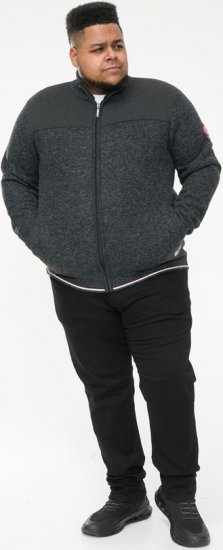 D555 ABERDARE Knitted Zip Through Sweater With Bonded Check Lining Charcoal Marl - Pulóverek & kapucnis pulóverek - Pulóverek & Kapucnis pulóver 2XL-12XL