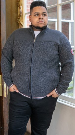 D555 ABERDARE Knitted Zip Through Sweater With Bonded Check Lining Charcoal Marl - Pulóverek & kapucnis pulóverek - Pulóverek & Kapucnis pulóver 2XL-12XL