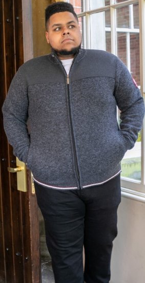 D555 ABERDARE Knitted Zip Through Sweater With Bonded Check Lining Charcoal Marl - Pulóverek & kapucnis pulóverek - Pulóverek & Kapucnis pulóver 2XL-12XL