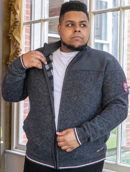 D555 ABERDARE Knitted Zip Through Sweater With Bonded Check Lining Charcoal Marl - Pulóverek & kapucnis pulóverek - Pulóverek & Kapucnis pulóver 2XL-12XL