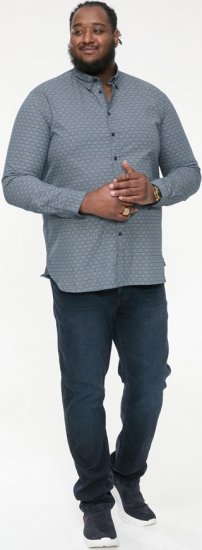 D555 MANGALA Geometric AOP Long Sleeve Shirt With Concealed Button Down Collar Navy - Ingek - Ingek 2XL-10XL