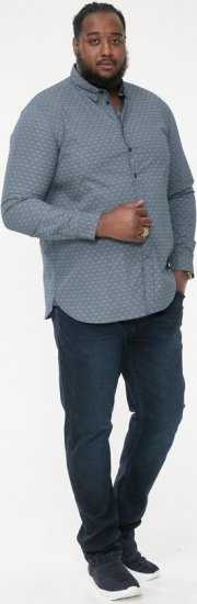 D555 MANGALA Geometric AOP Long Sleeve Shirt With Concealed Button Down Collar Navy - Ingek - Ingek 2XL-10XL