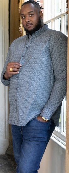 D555 MANGALA Geometric AOP Long Sleeve Shirt With Concealed Button Down Collar Navy - Ingek - Ingek 2XL-10XL