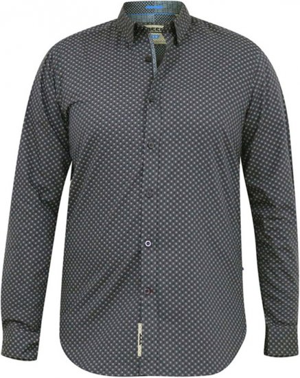 D555 KEATON Micro AOP Long Sleeve Shirt With Concealed Button Down Collar Grey - Ingek - Ingek 2XL-10XL