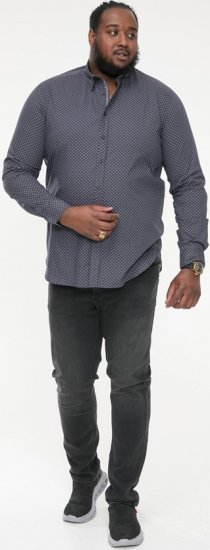 D555 KEATON Micro AOP Long Sleeve Shirt With Concealed Button Down Collar Grey - Ingek - Ingek 2XL-10XL