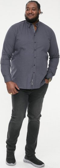 D555 KEATON Micro AOP Long Sleeve Shirt With Concealed Button Down Collar Grey - Ingek - Ingek 2XL-10XL