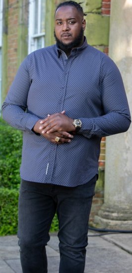 D555 KEATON Micro AOP Long Sleeve Shirt With Concealed Button Down Collar Grey - Ingek - Ingek 2XL-10XL