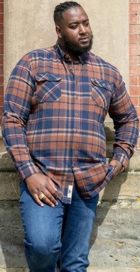 D555 SHERLOCK Check Overshirt With Two Patch Pockets & Button Down Collar Navy - Ingek - Ingek 2XL-10XL