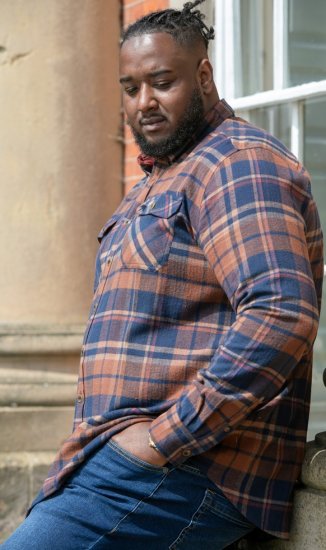 D555 SHERLOCK Check Overshirt With Two Patch Pockets & Button Down Collar Navy - Ingek - Ingek 2XL-10XL