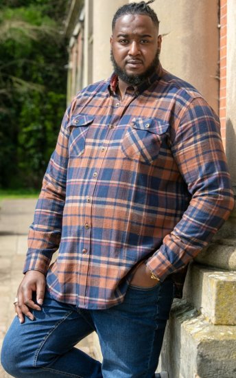 D555 SHERLOCK Check Overshirt With Two Patch Pockets & Button Down Collar Navy - Ingek - Ingek 2XL-10XL