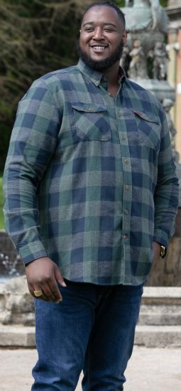 D555 GARFIELD Check Overshirt With Two Patch Pockets & Button Down Collar Navy - Ingek - Ingek 2XL-10XL