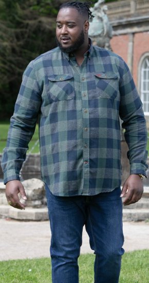 D555 GARFIELD Check Overshirt With Two Patch Pockets & Button Down Collar Navy - Ingek - Ingek 2XL-10XL