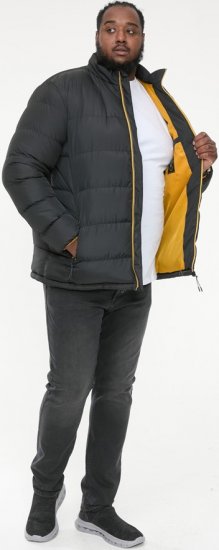 D555 CRISTIANO Puffer Jacket With Binding On Cuffs And Embroidery Badge On Sleeve Black - Kabátok - Nagyméretű Kabátok - 2XL-8XL