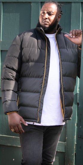 D555 CRISTIANO Puffer Jacket With Binding On Cuffs And Embroidery Badge On Sleeve Black - Kabátok - Nagyméretű Kabátok - 2XL-8XL