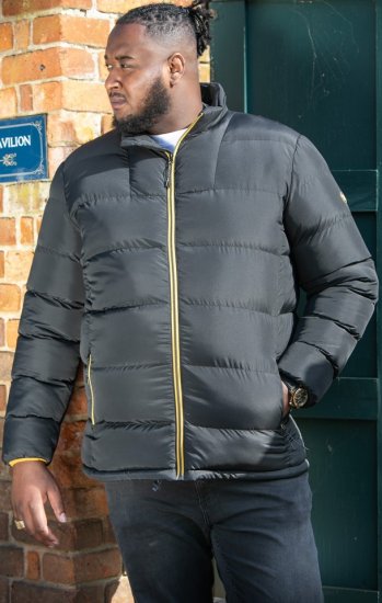 D555 CRISTIANO Puffer Jacket With Binding On Cuffs And Embroidery Badge On Sleeve Black - Kabátok - Nagyméretű Kabátok - 2XL-8XL