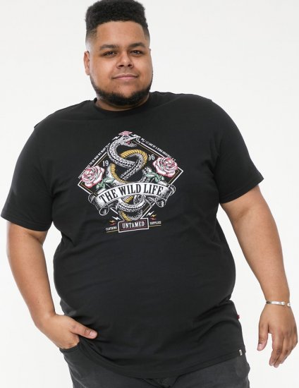 D555 MALCOM Snake And Roses Printed Crew Neck T-Shirt Black - Pólók - Nagyméretű pólók - 2XL-14XL