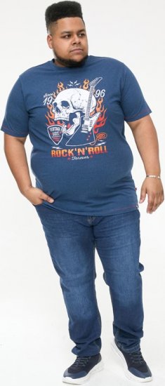 D555 NEAL Skull With Flames Printed Crew Neck T-Shirt Navy/Blue Twist - Pólók - Nagyméretű pólók - 2XL-14XL