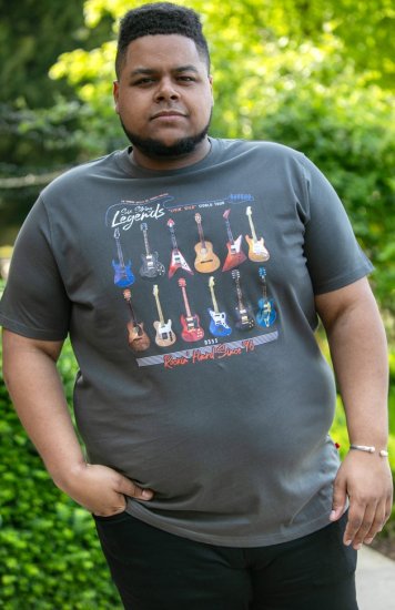 D555 JAIDEN Legends Guitar Printed Crew Neck T-Shirt Khaki - Pólók - Nagyméretű pólók - 2XL-14XL