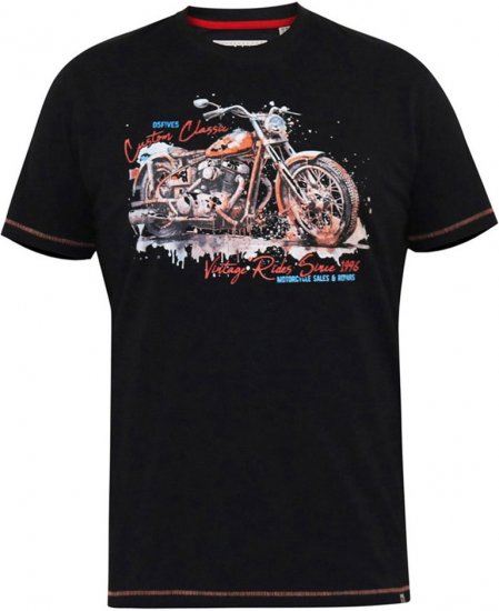 D555 LORNE Motor Bike Splatter Printed Crew Neck T-Shirt Washed Black - Pólók - Nagyméretű pólók - 2XL-14XL