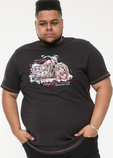 D555 LORNE Motor Bike Splatter Printed Crew Neck T-Shirt Washed Black - Pólók - Nagyméretű pólók - 2XL-14XL