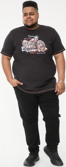 D555 LORNE Motor Bike Splatter Printed Crew Neck T-Shirt Washed Black - Pólók - Nagyméretű pólók - 2XL-14XL