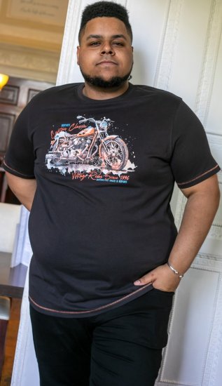 D555 LORNE Motor Bike Splatter Printed Crew Neck T-Shirt Washed Black - Pólók - Nagyméretű pólók - 2XL-14XL