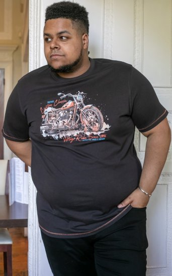 D555 LORNE Motor Bike Splatter Printed Crew Neck T-Shirt Washed Black - Pólók - Nagyméretű pólók - 2XL-14XL