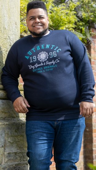 D555 KEYWORTH Authentic Printed Crew Neck Sweatshirt Navy - Pulóverek & kapucnis pulóverek - Pulóverek & Kapucnis pulóver 2XL-12XL