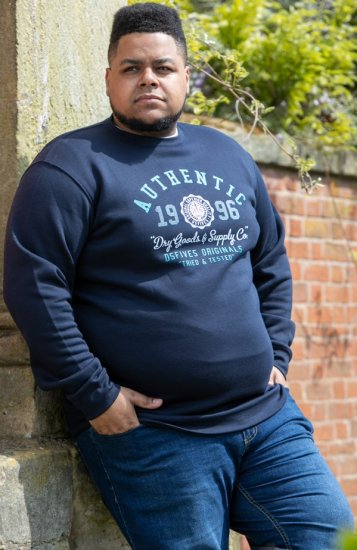 D555 KEYWORTH Authentic Printed Crew Neck Sweatshirt Navy - Pulóverek & kapucnis pulóverek - Pulóverek & Kapucnis pulóver 2XL-12XL