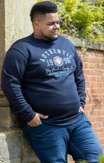 D555 KEYWORTH Authentic Printed Crew Neck Sweatshirt Navy - Pulóverek & kapucnis pulóverek - Pulóverek & Kapucnis pulóver 2XL-12XL