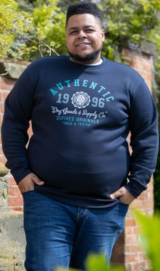 D555 KEYWORTH Authentic Printed Crew Neck Sweatshirt Navy - Pulóverek & kapucnis pulóverek - Pulóverek & Kapucnis pulóver 2XL-12XL