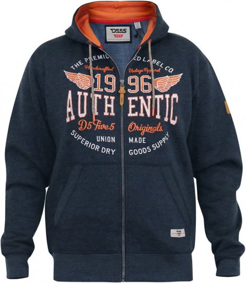 D555 HAMILTON Full Zip Hoody With Authentic 1996 Chest Print Denim - Pulóverek & kapucnis pulóverek - Pulóverek & Kapucnis pulóver 2XL-12XL