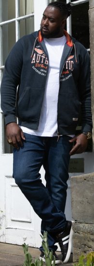 D555 HAMILTON Full Zip Hoody With Authentic 1996 Chest Print Denim - Pulóverek & kapucnis pulóverek - Pulóverek & Kapucnis pulóver 2XL-12XL