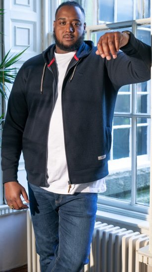 D555 IRVIN Full Zip Jacquard Hoody With Chest Embroidery Navy - Pulóverek & kapucnis pulóverek - Pulóverek & Kapucnis pulóver 2XL-12XL