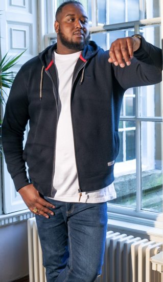 D555 IRVIN Full Zip Jacquard Hoody With Chest Embroidery Navy - Pulóverek & kapucnis pulóverek - Pulóverek & Kapucnis pulóver 2XL-12XL