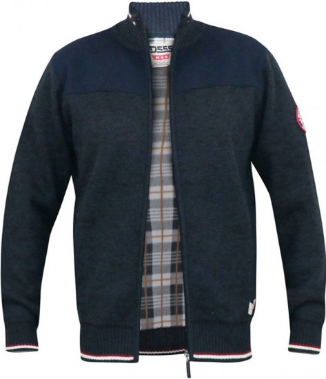 D555 ABERDARE Knitted Zip Through Sweater With Bonded Check Lining Navy Marl - Pulóverek & kapucnis pulóverek - Pulóverek & Kapucnis pulóver 2XL-12XL