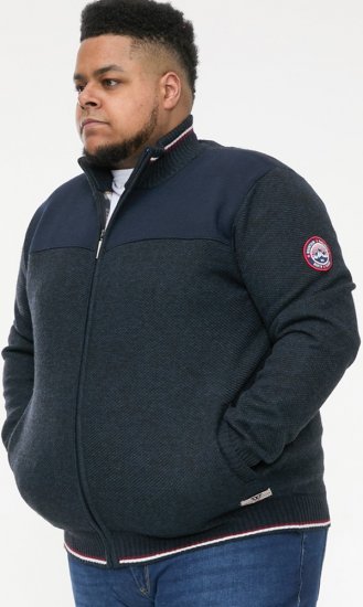D555 ABERDARE Knitted Zip Through Sweater With Bonded Check Lining Navy Marl - Pulóverek & kapucnis pulóverek - Pulóverek & Kapucnis pulóver 2XL-12XL