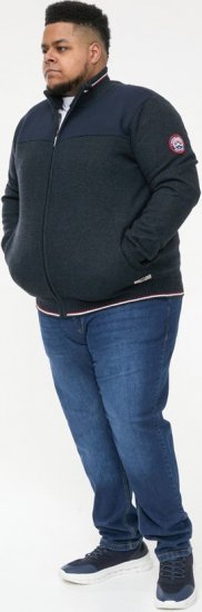 D555 ABERDARE Knitted Zip Through Sweater With Bonded Check Lining Navy Marl - Pulóverek & kapucnis pulóverek - Pulóverek & Kapucnis pulóver 2XL-12XL