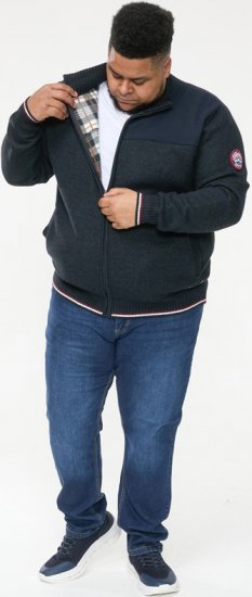 D555 ABERDARE Knitted Zip Through Sweater With Bonded Check Lining Navy Marl - Pulóverek & kapucnis pulóverek - Pulóverek & Kapucnis pulóver 2XL-12XL