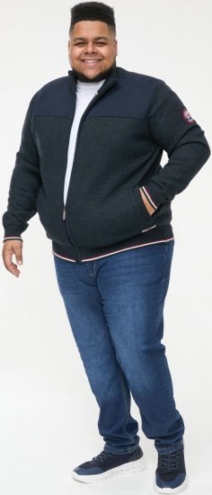 D555 ABERDARE Knitted Zip Through Sweater With Bonded Check Lining Navy Marl - Pulóverek & kapucnis pulóverek - Pulóverek & Kapucnis pulóver 2XL-12XL