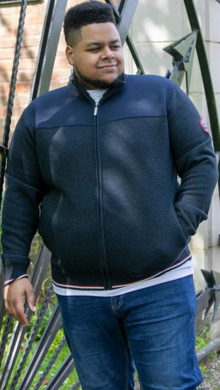 D555 ABERDARE Knitted Zip Through Sweater With Bonded Check Lining Navy Marl - Pulóverek & kapucnis pulóverek - Pulóverek & Kapucnis pulóver 2XL-12XL