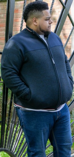 D555 ABERDARE Knitted Zip Through Sweater With Bonded Check Lining Navy Marl - Pulóverek & kapucnis pulóverek - Pulóverek & Kapucnis pulóver 2XL-12XL