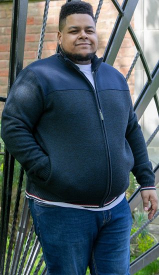 D555 ABERDARE Knitted Zip Through Sweater With Bonded Check Lining Navy Marl - Pulóverek & kapucnis pulóverek - Pulóverek & Kapucnis pulóver 2XL-12XL