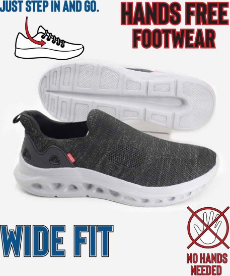 D555 Blyth 1 Kingsize Hands Free Shoes With Knitted Top Black - Férfi cipők 40-52 - 