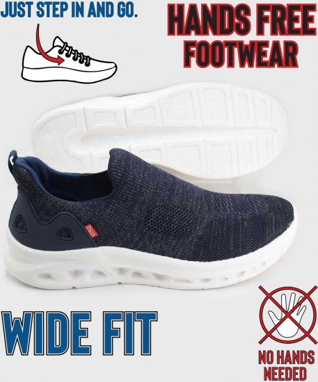 D555 Blyth 2 Kingsize Hands Free Shoes With Knitted Top Navy - Férfi cipők 40-52 - 