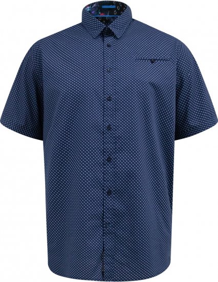 D555 Norwich Short Sleeve Micro AOP Shirt With Hidden Button Down Navy - Ingek - Ingek 2XL-10XL
