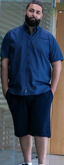 D555 Norwich Short Sleeve Micro AOP Shirt With Hidden Button Down Navy - Ingek - Ingek 2XL-10XL