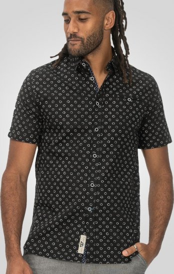 D555 Matlock Short Sleeve AOP Shirt With Hidden Button Down Black - Ingek - Ingek 2XL-10XL