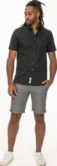 D555 Matlock Short Sleeve AOP Shirt With Hidden Button Down Black - Ingek - Ingek 2XL-10XL