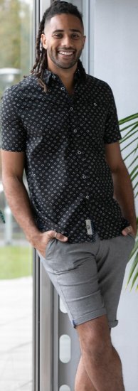 D555 Matlock Short Sleeve AOP Shirt With Hidden Button Down Black - Ingek - Ingek 2XL-10XL